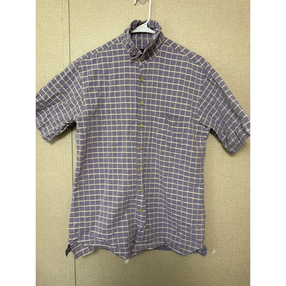 Scott Barber Mens Purple White Grid Cotton Short Sleeve Button Down Shirt Size M